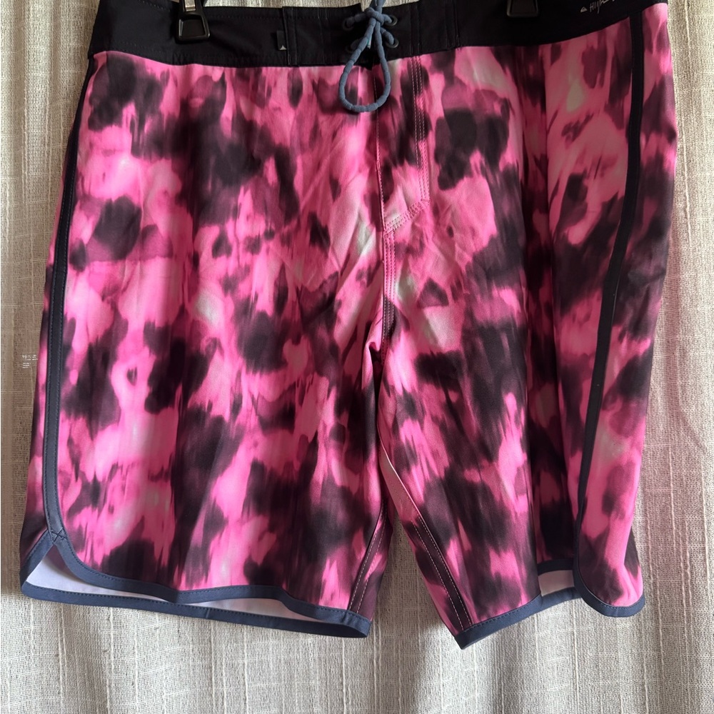 Hurley Pink and Black Tie-Dye Swim Board Shorts